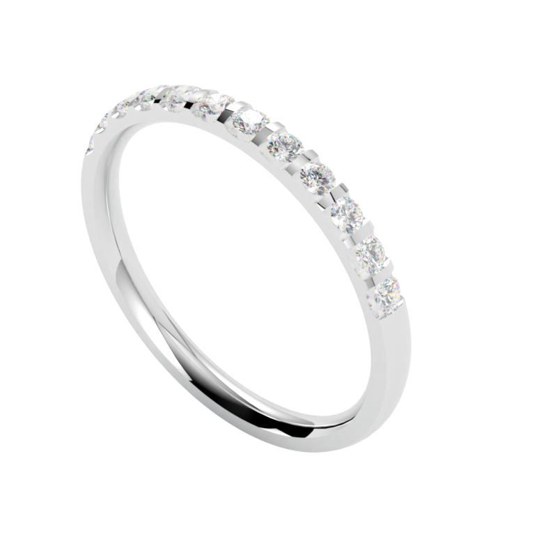 Subtelna obrączka ślubna z białego złota wysadzana diamentami